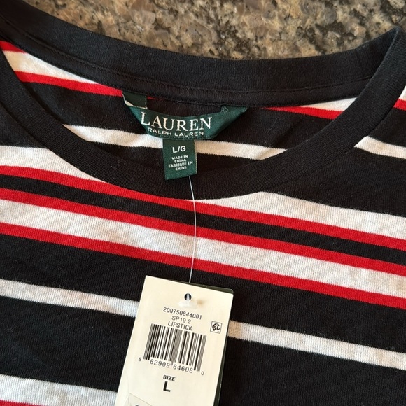 Ralph Lauren Striped Black and Red Women's cotton tshirt Dress NWT L - Picture 10 of 14